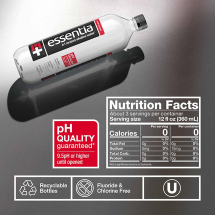 Ionized Alkaline Bottled Water, 9.5 pH Until Opened, 99.9% Pure, 12-Pack