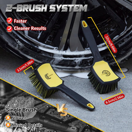 2 Pack Wheel & Tire Brush Set for Cars, Trucks & SUVs