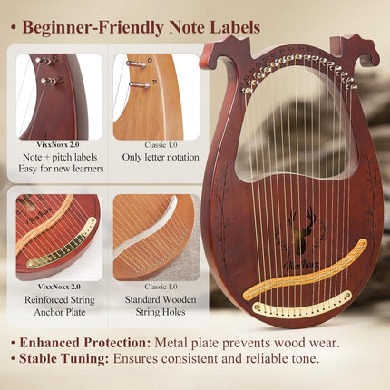 16-String Mahogany Lyre Harp Kit for Beginners