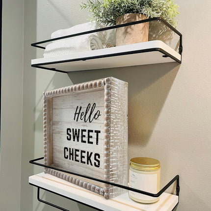Hello Sweet Cheeks Wooden Framed Bathroom Decor Plaque
