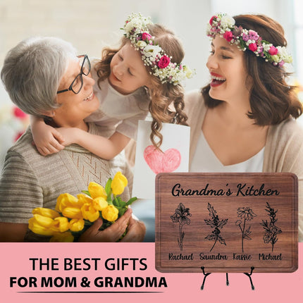 Personalized Birth Flower Cutting Board Gift for Mom or Grandma
