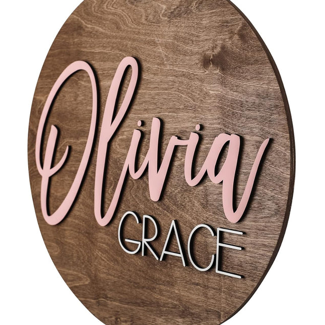 Custom Round Nursery Name Sign, Personalized Wooden Wall Plaque