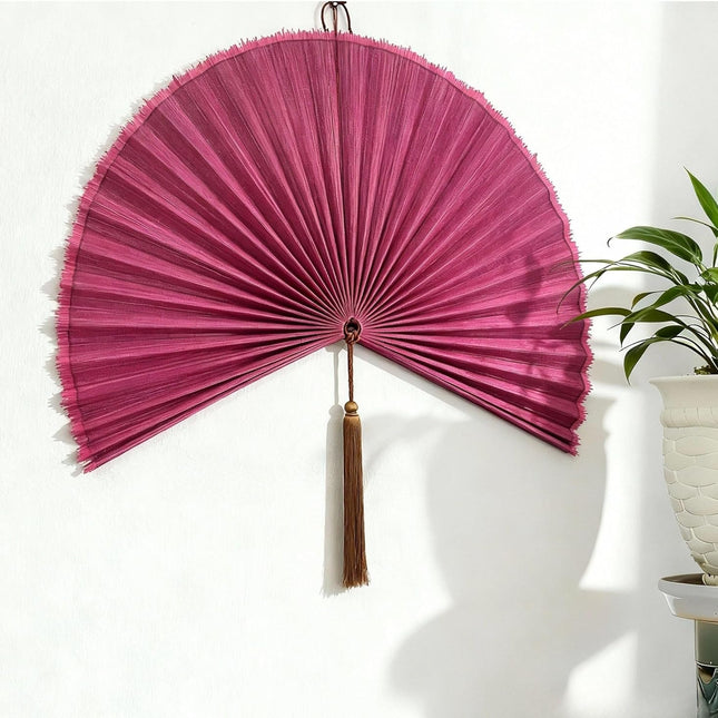 48-Inch Pink Bamboo Decorative Folding Fan Wall Art