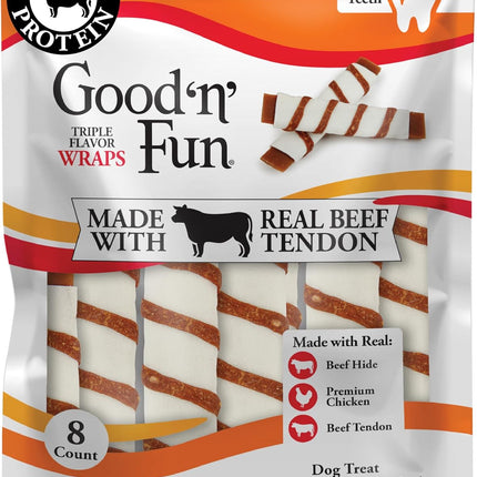 Triple Flavor Beef Tendon Wraps for Adult Dogs, 8 Count