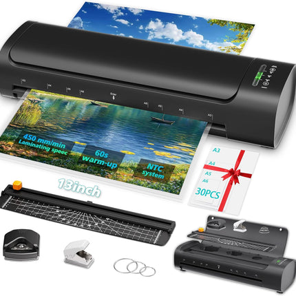 SourcetoHome 13 Inch Laminator Machine with 30 Laminating Sheets, A3 11-in-1 Hot & Cold Thermal Laminator for Teachers, 60S Fast Warm-Up, 450mm/min, Never-Jam Design Laminate Machine for Home, Office, School - General - front view