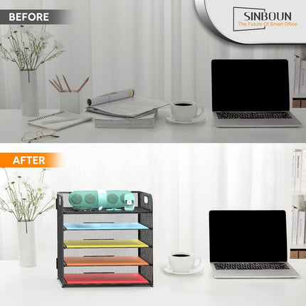 Black 5-Tier Metal Letter Tray Paper Organizer with Handle