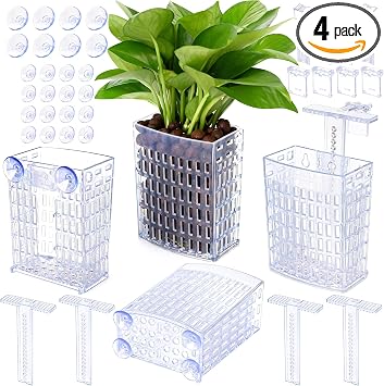 Transparent Adjustable Aquarium Plant Holders, 4 Pack