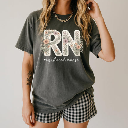 Floral RN Registered Nurse Botanical T-Shirt