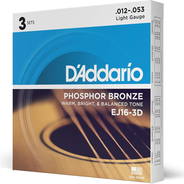 Phosphor Bronze Acoustic Guitar Strings, Light 12-53, 3-Pack