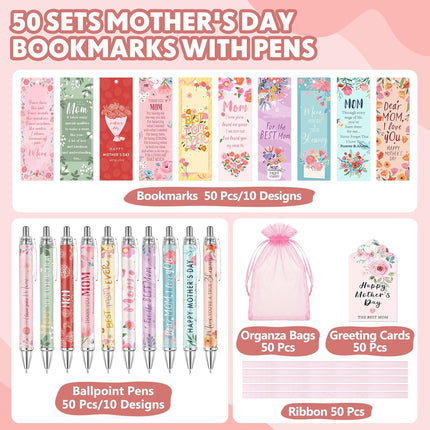 SourceToHome FuenteACasa Eaasty 50 Sets Mother's Day Appreciation Gifts Set Mom Pen and Bookmark — Home & Lifestyle