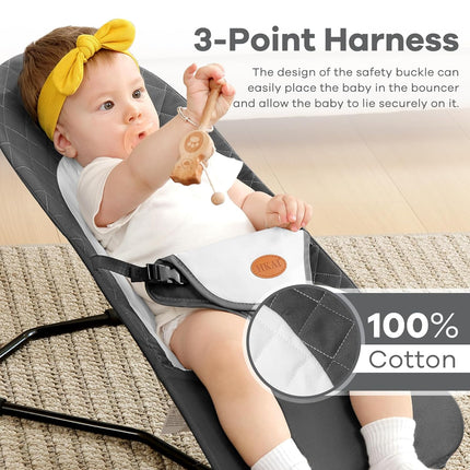 Portable Baby Bouncer Seat with Hanging Toys - Dark Grey