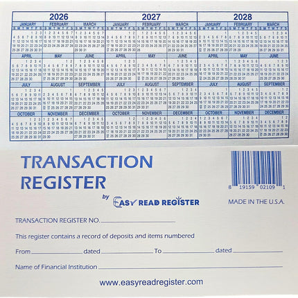 Checkbook Registers with 2026-2028 Calendars, 12 Pack