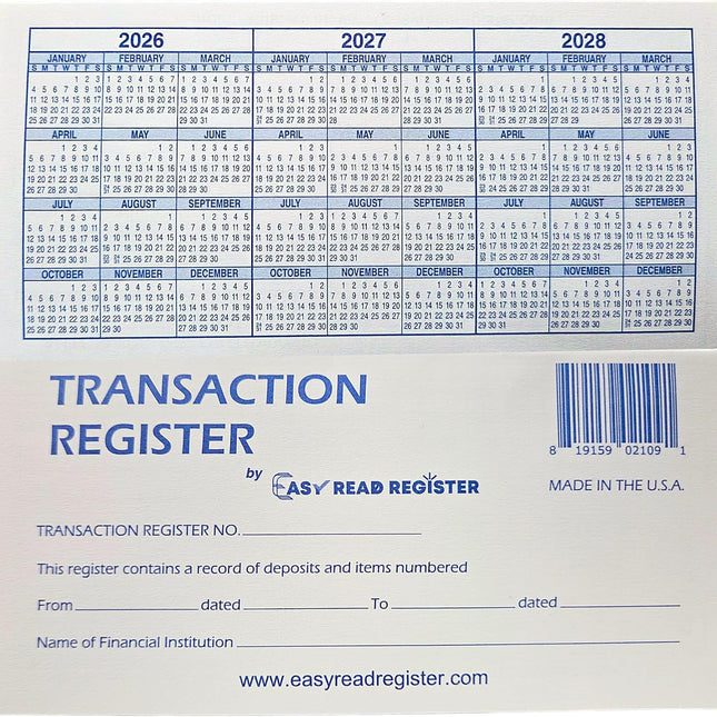 Checkbook Registers with 2026-2028 Calendars, 12 Pack