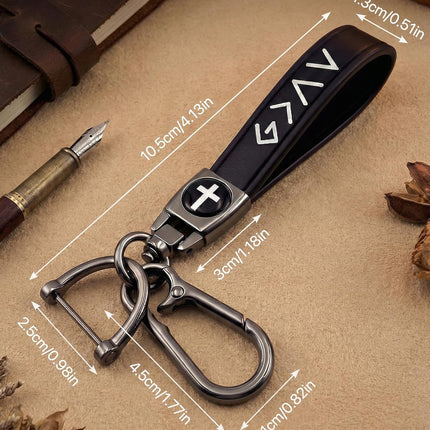 Black Leather Cross Keychain for Men