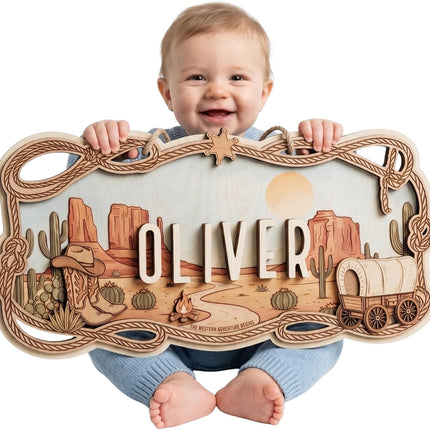 LittleNest NidoPequeño Western Nursery Name Sign - Personalized Wooden Baby Name Sign with Cowboy — Baby & Toddler