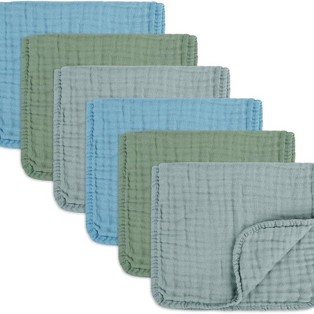 Muslin Burp Cloths, Blue-Green 6 Pack, 10 x 20 Inches