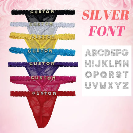 2-Pack Personalized Black Lace Thongs with Rhinestone Name Letters