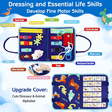 Blue Dinosaur Toddler Busy Board Sensory Book