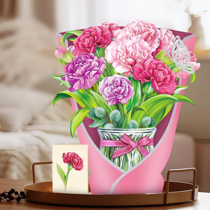 Pop Up Flower Card with 3D Paper Bouquet, Note Card & Envelope