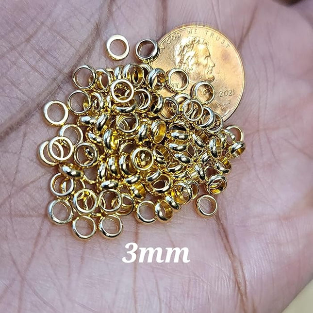 10 Gold Stainless Steel Hair Beads for Locs, Braids and Twists - 3mm