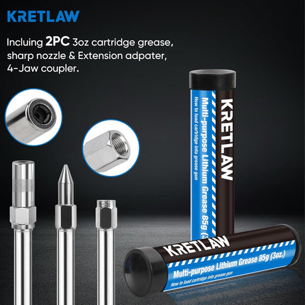DriveForge ForjaRuta KRETLAW Mini Grease Gun (3000PSI) with Double 3oz Cartridge Grease and 12'' — Auto & Moto