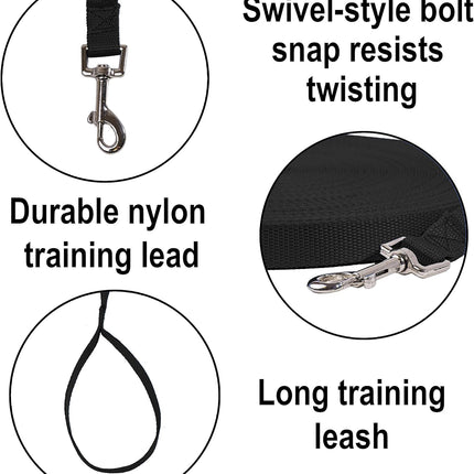 Black 20 ft Dog and Puppy Recall Training Leash