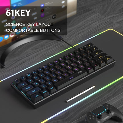 Mini 60% RGB Gaming Keyboard, 61-Key Black