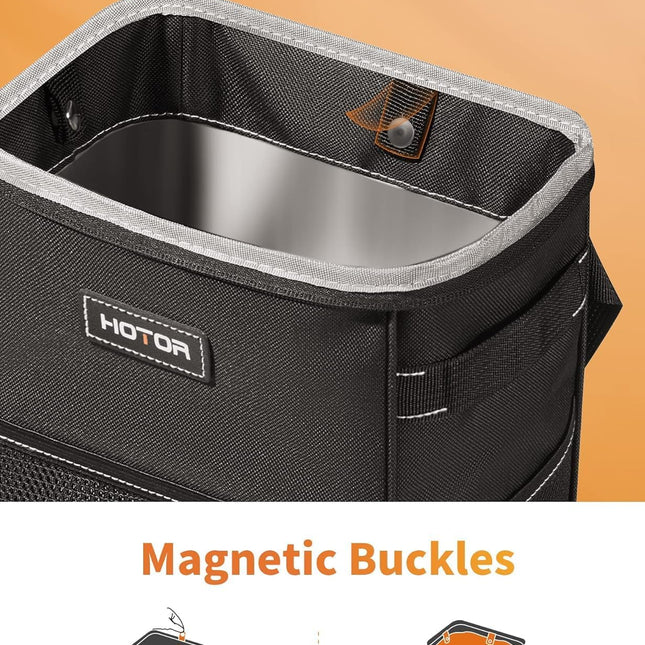 Car Trash Can with Lid and Storage Pockets, 2 Gallons, Black