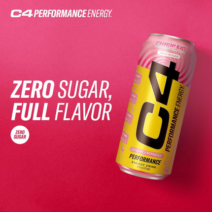 Performance Energy Drink | Strawberry Blast | Zero Sugar | 16 Fl Oz, 12 Pack