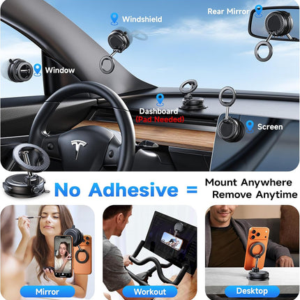 NeverFall Car Phone Mount, 89 lb Vacuum Suction Magnetic Dashboard & Windshield Holder, 360 Adjustable, Carbon Fiber