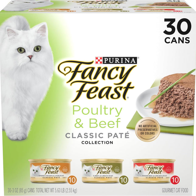 Poultry and Beef Classic Pate Grain-Free Wet Cat Food Variety Pack - 30 Cans