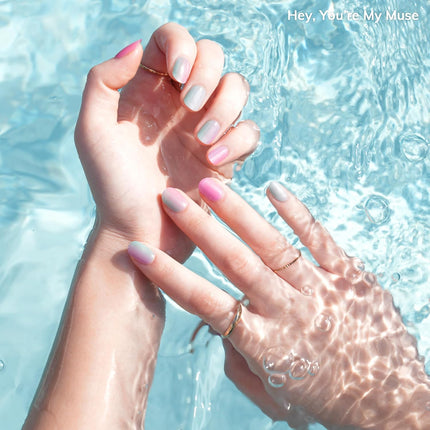 Semi Cured Gel Nail Strips - Pink Rainbow, No LED Lamp Needed