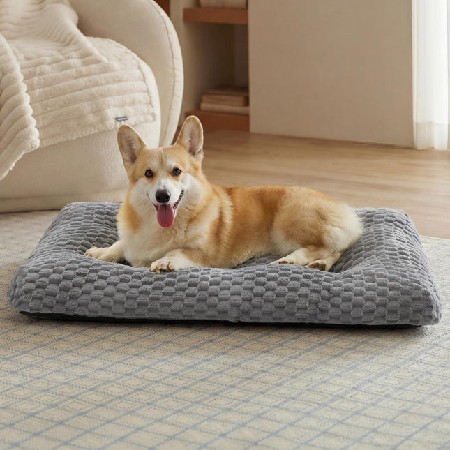 Washable Grey Dog Crate Bed, 35" x 23" x 3.5"