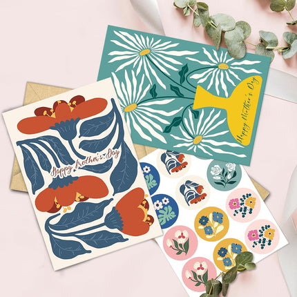 24 Pack Floral Happy Mother's Day Cards with Envelopes, 8 Designs, 4x6 in