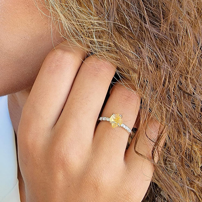 Real Raw Crystal Dainty Ring white Gold Birthstone gift — Home & Lifestyle