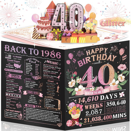 Pink Jumbo Pop-Up 40th Birthday Card for Women