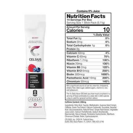On-The-Go Energy Powder Stick Packs, Zero Sugar (14 Sticks)