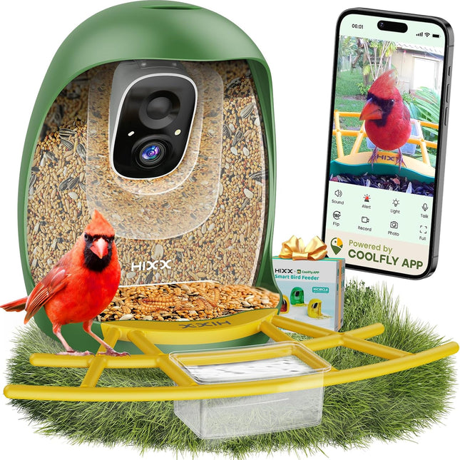 Smart Bird Feeder with 2K Camera and Color Night Vision, Green