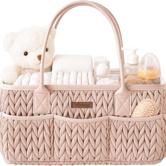 Blush Braided Quilted Diaper Caddy Organizer