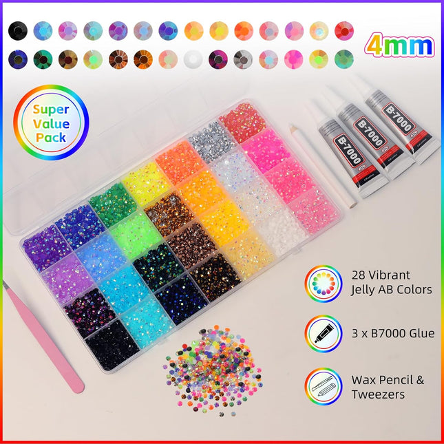 20,000-Piece Color 4mm Rhinestones Bedazzling Kit with Tools