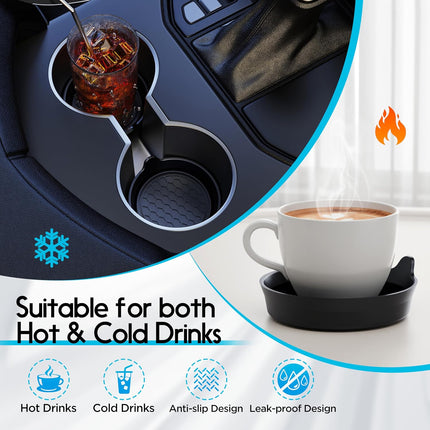 Universal Waterproof Non-Slip Car Cup Coasters, 2 Pack Black