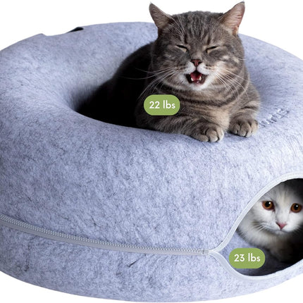Light Gray Large Peekaboo Cat Cave Donut Bed for Large Indoor Cats