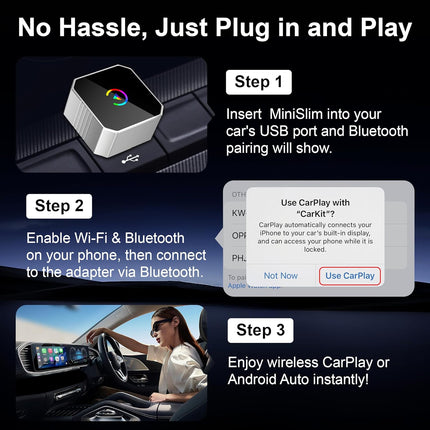 2026 Upgraded Mini Wireless 2-in-1 Car Infotainment Adapter, Plug & Play, Silver