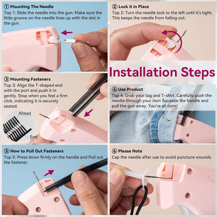 Pink Handheld Stitch Gun for Clothes with Black and White Fasteners