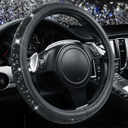 Black Diamond Rhinestone Leather Steering Wheel Cover