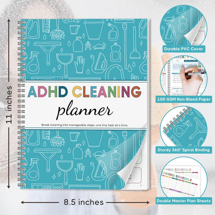 ADHD Cleaning Planner - Undated Blue House Cleaning Schedule & Chore Tracker Checklist
