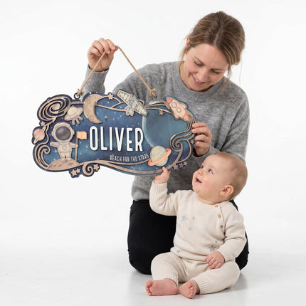 LittleNest NidoPequeño Space Explorer Nursery Name Sign - Personalized Wooden Baby Name Sign with — Baby & Toddler