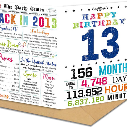 SourcetoHome 13th Birthday Card, 13th Birthday Decorations Gifts for Girls Boys, 13 Year Old Birthday Card for Son Daughter Grandson Granddaughter, Back In 2013 Card - General - front view