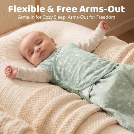 Baby Swaddle Sleep Sack 3-6 Months, 0.5 TOG Cotton 2 Pack, Soft Green Dinosaur