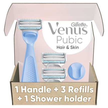 Intimate Grooming Women's Razor for Pubic Hair and Skin, Handle + 3 Refills